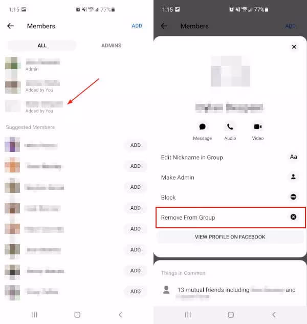 Click on Remove From Group