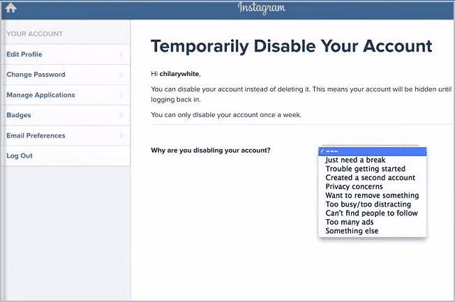 Delete Instagram Account on iPhone temporarily