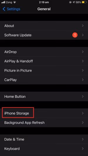 iPhone Storage Settings
