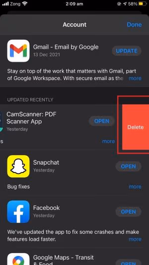 Swipe it left to Delete App