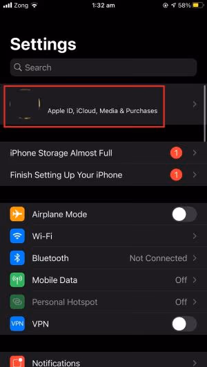 Select Account Under Settings