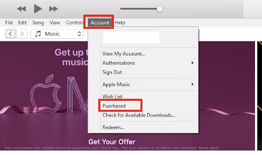iTunes -> Account -> Purchased