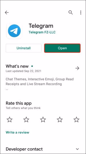 Open Telegram on Android