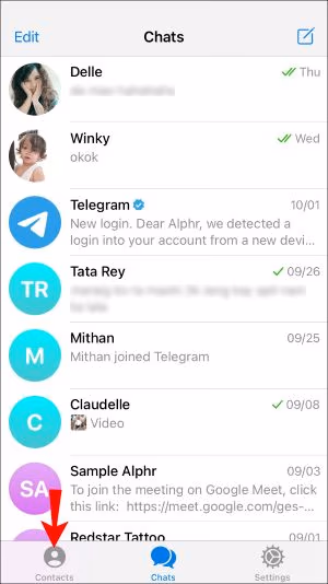 Move to the Contacts tab