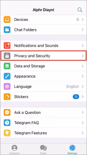 Move to the Privacy and Security section