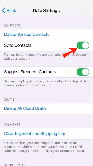 Turn on/off the Sync Contacts option