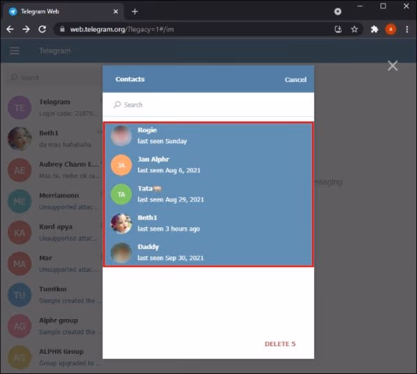 Choose all or multiple contacts