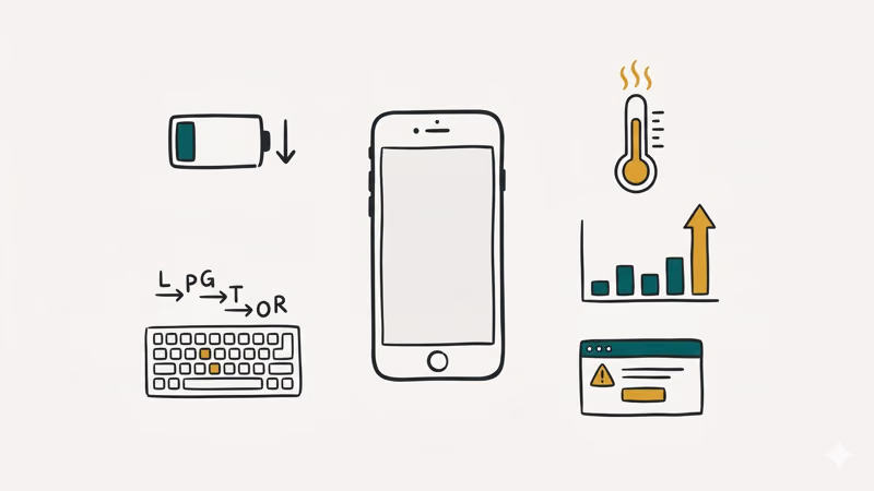 Five common keylogger warning signs including battery drain and typing lag