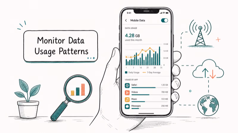 Hand-drawn illustration: Monitor Data Usage Patterns