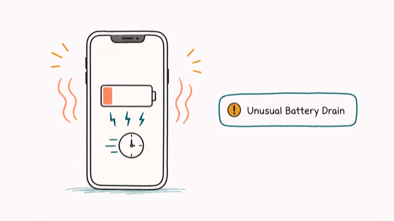Hand-drawn illustration: Unusual Battery Drain