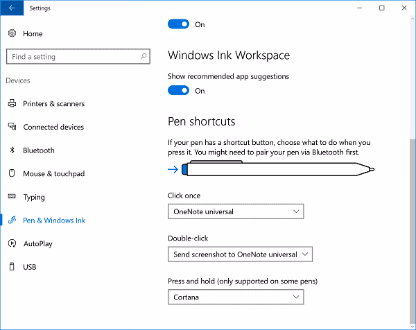 Windows Ink Wordspace Settings