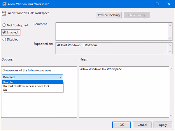 Disable Windows Ink Workspace