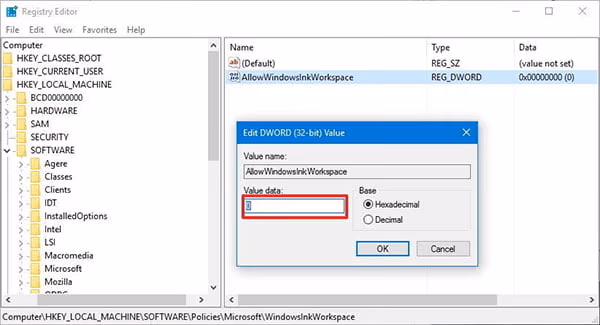 How to disable Windows Ink using the registry editor in your system 