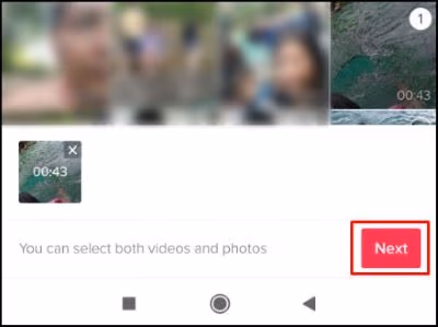 Tap "Next" after selecting Photos and videos