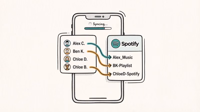 Phone contacts list syncing with Spotify showing matched friend profiles