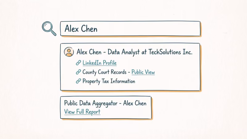 Google search results page showing employer information and public records links