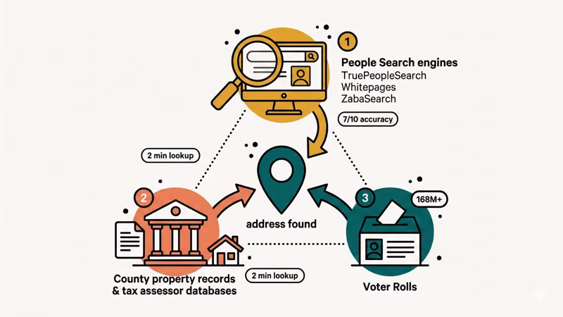 Three free address search methods including people search engines and public records
