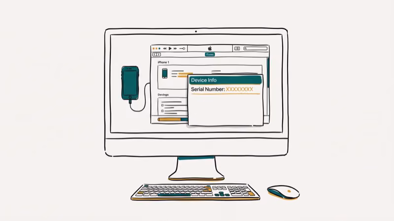 Windows PC screen showing iTunes with connected iPhone and serial number info panel
