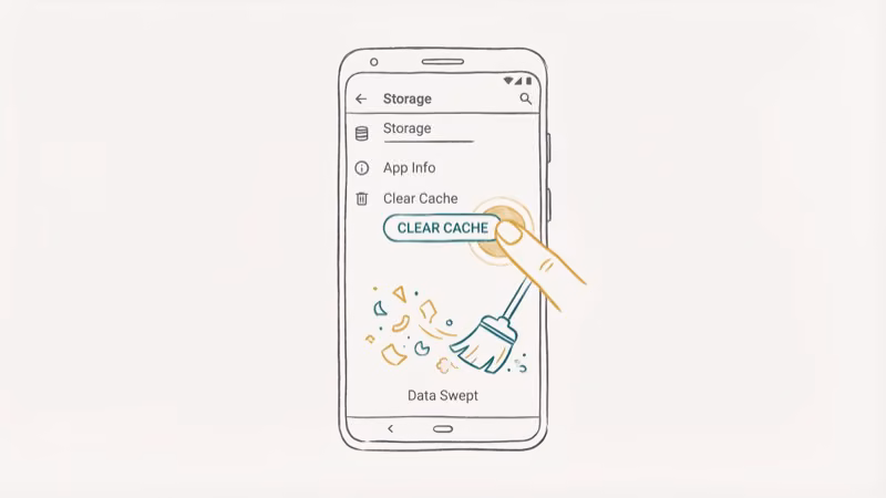 Android phone settings showing clear cache button for Google Play Store app