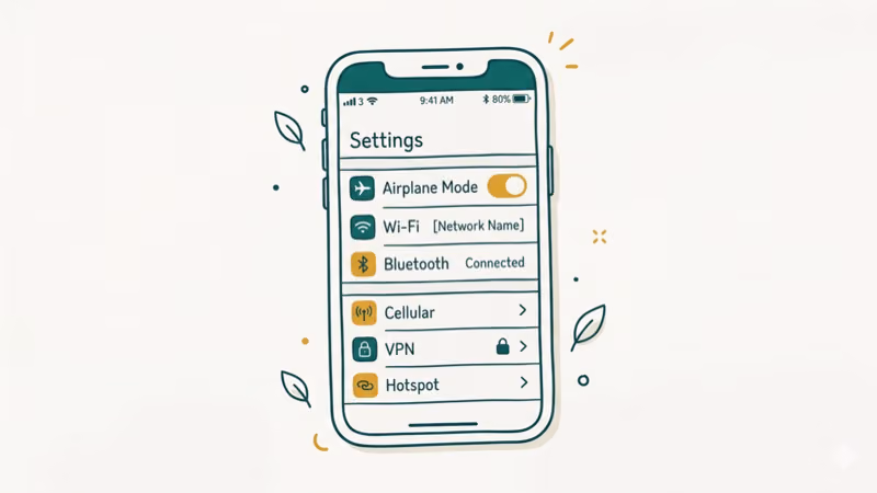 iPhone Settings screen showing Airplane Mode toggle and Bluetooth settings