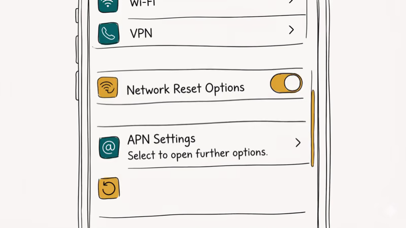 Phone settings screen showing network reset options with toggle switches
