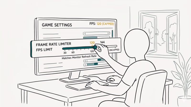 Frame rate limiter slider in game settings with capped FPS matching monitor refresh