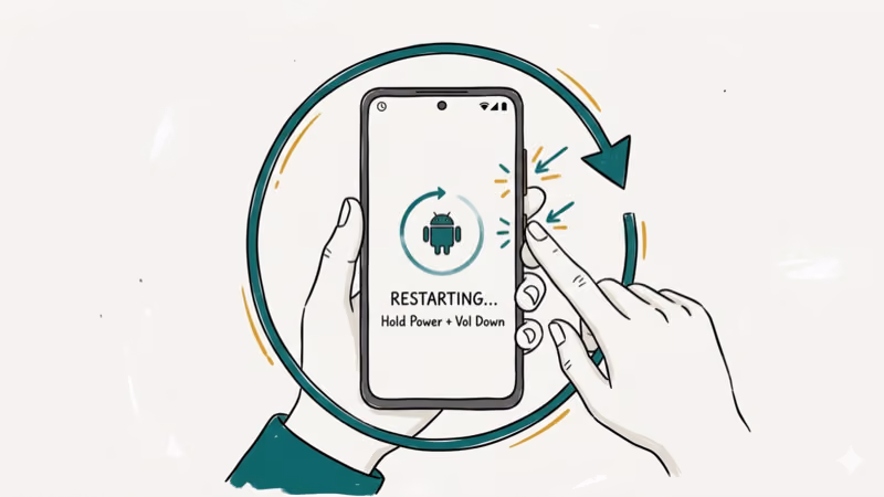 Hand pressing power and volume down buttons on Android phone to force restart