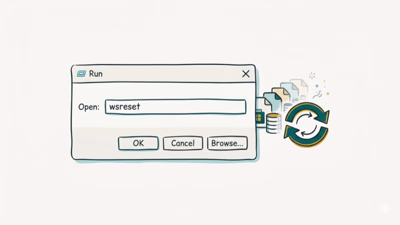 Windows Run dialog with wsreset command clearing Microsoft Store cache