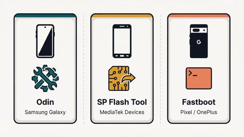 Three flash tools compared by device chipset type
