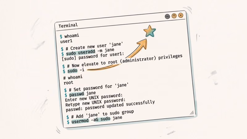 Command prompt window showing net user and net localgroup commands for creating admin account