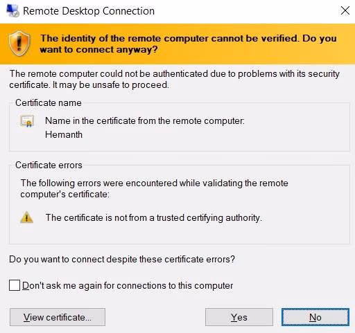 accept the certificate errors