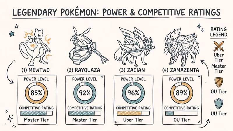 Pokemon legendary stat comparison chart showing power levels and competitive battle ratings