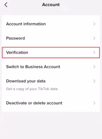 Settings and privacy > Manage account > Verification