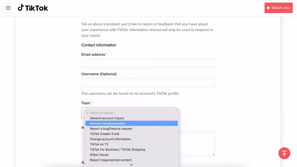 Tiktok Submit Feedback