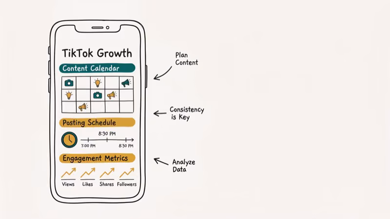 TikTok content calendar and posting schedule on phone showing strategies for fast follower growth