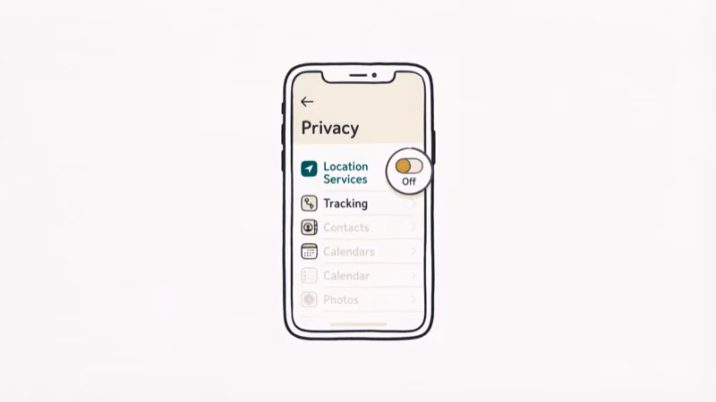 iPhone Location Services settings screen with the main toggle switched off to stop all location tracking