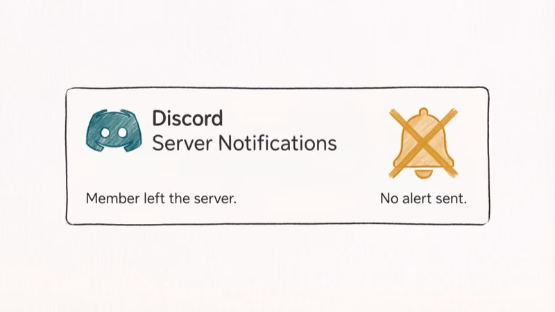 Discord showing no notification alert when a member leaves a server with a bell icon crossed out