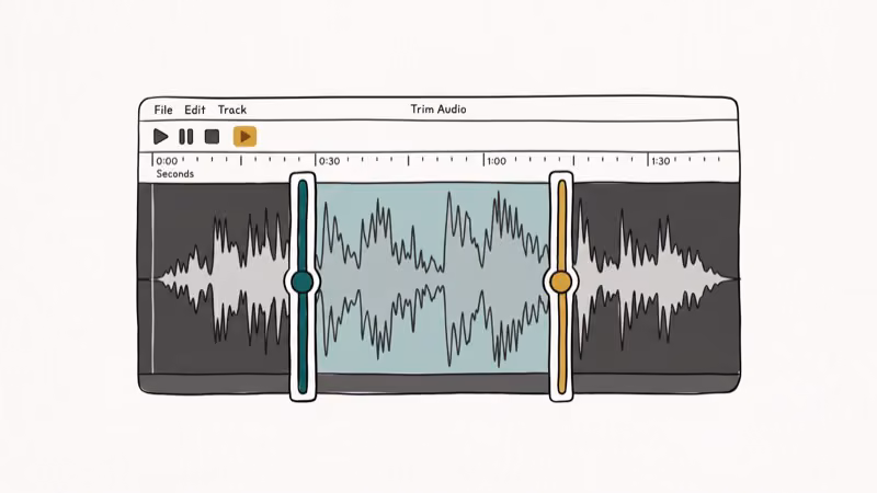 Audio waveform editor with trim handles showing how to cut a 30-second ringtone clip