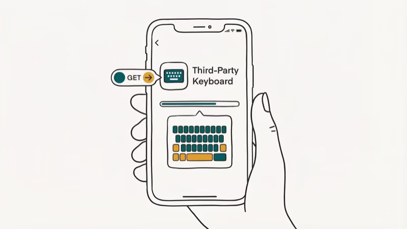 iPhone keyboard settings screen showing third-party Gboard installation with size adjustment options