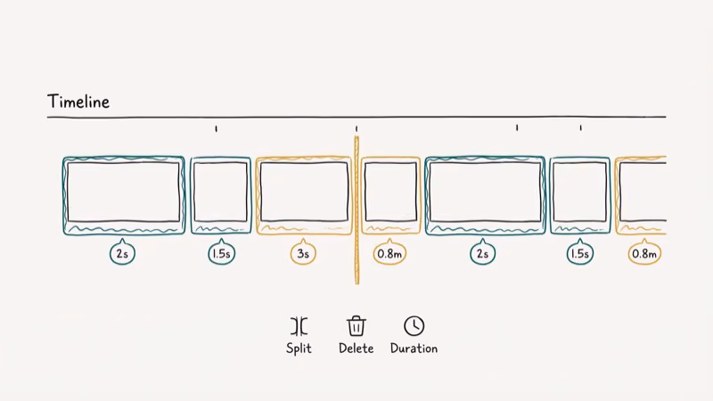 CapCut video editor timeline showing photo clips with precise per-slide duration controls