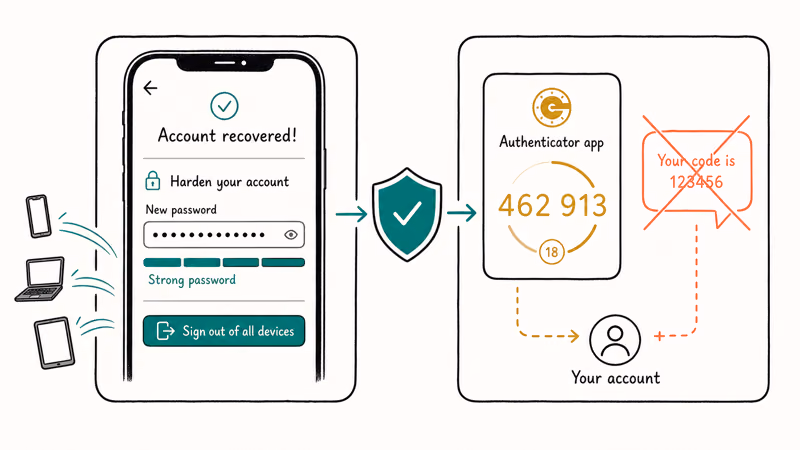 Hardening a recovered Instagram account with a new unique password and app-based two-factor authentication