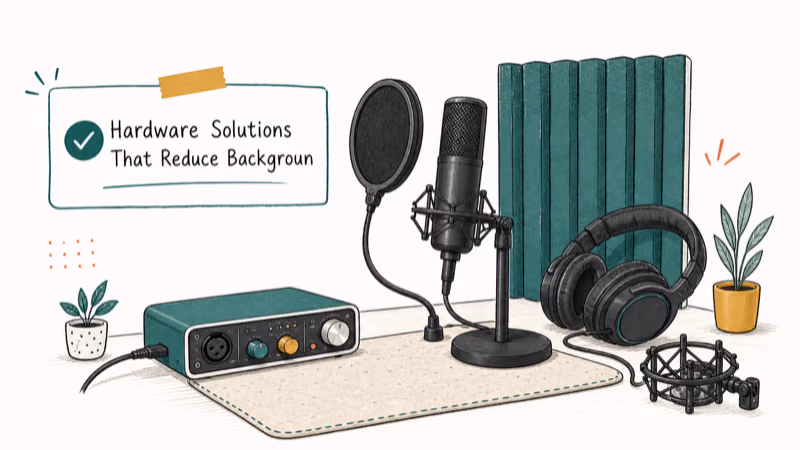 Hand-drawn illustration: Hardware Solutions That Reduce Background Noise