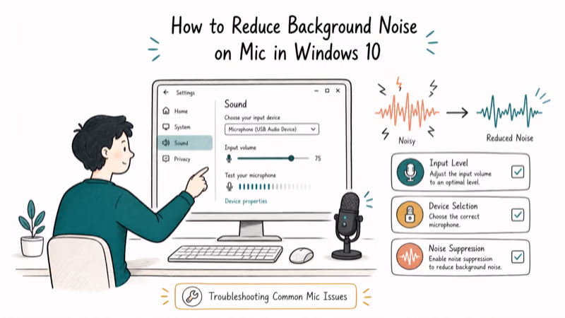 Hand-drawn illustration: Troubleshooting Common Mic Issues
