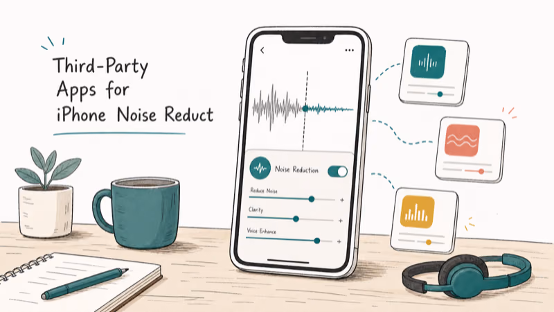 Hand-drawn illustration: Third-Party Apps for iPhone Noise Reduction