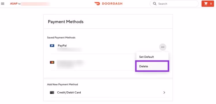 Delete Payment Option