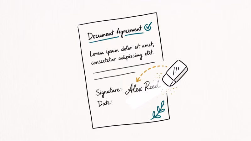 Document page showing ink signature being erased leaving clean white area in PDF editor