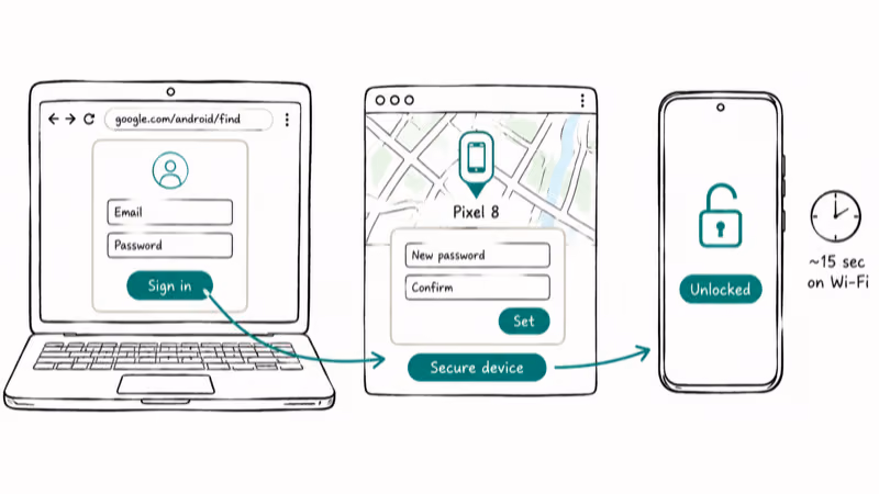 Find Hub browser sign-in to Secure device step to unlocked Android phone