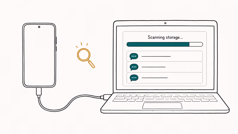 Android phone connected to laptop running deep storage recovery scan