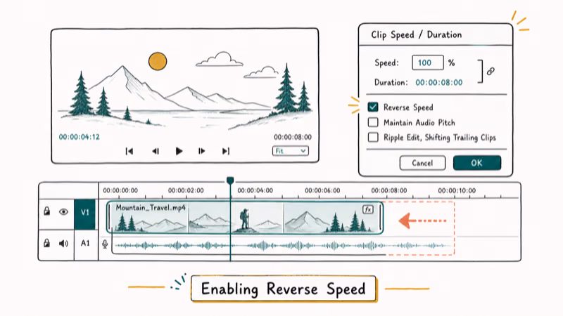 Hand-drawn illustration: Enabling Reverse Speed