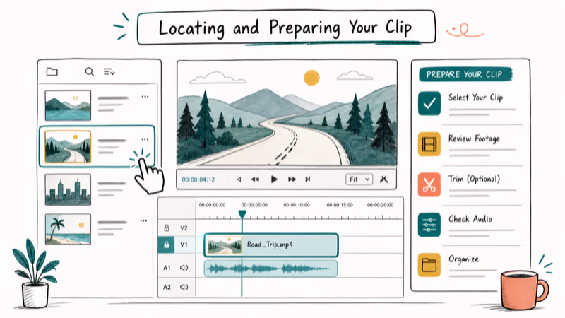 Hand-drawn illustration: Locating and Preparing Your Clip